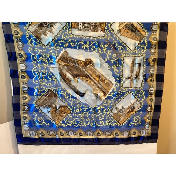 Italy landmarks scarf 40x40” blue/gold - Picture 1 of 11